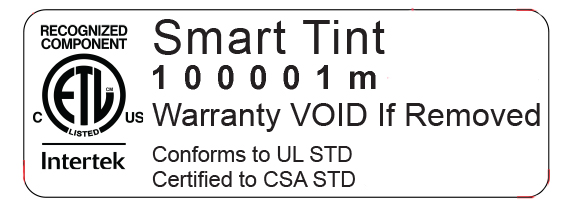 ETL Listed by Intertek — Smart Tint conforms to UL STD and is certified to CSA STD